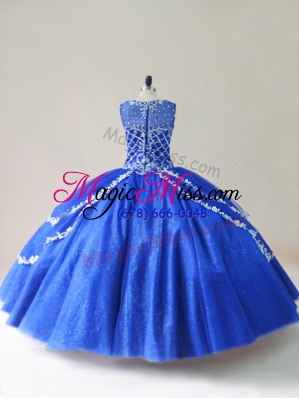 wholesale edgy royal blue zipper quinceanera gown beading sleeveless floor length