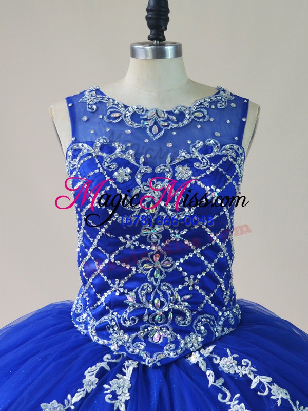 wholesale edgy royal blue zipper quinceanera gown beading sleeveless floor length