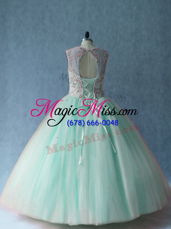 wholesale ball gowns 15th birthday dress apple green scoop tulle sleeveless floor length lace up
