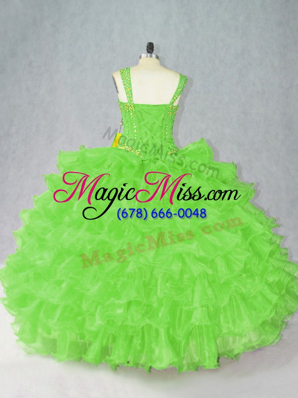 wholesale amazing sleeveless side zipper floor length beading and ruffles ball gown prom dress