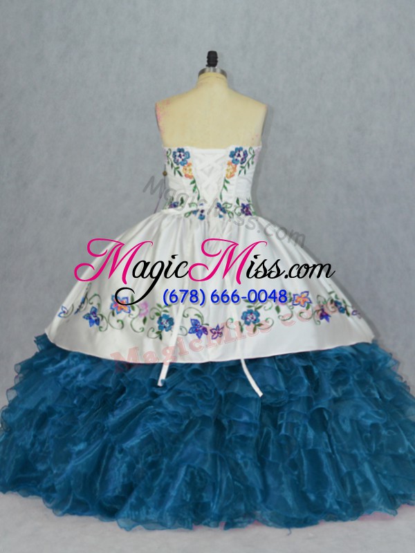 wholesale sumptuous embroidery and ruffles sweet 16 quinceanera dress blue lace up sleeveless