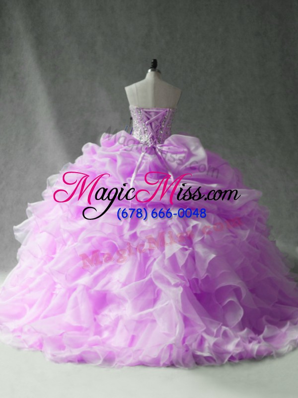 wholesale lilac strapless neckline beading and ruffles and pick ups vestidos de quinceanera sleeveless lace up