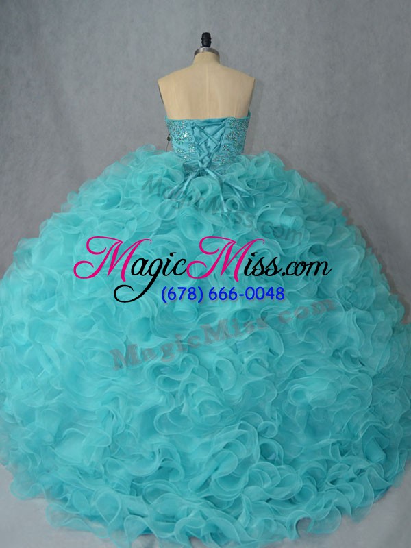 wholesale custom made aqua blue ball gowns organza sweetheart sleeveless beading and ruffles lace up sweet 16 dresses