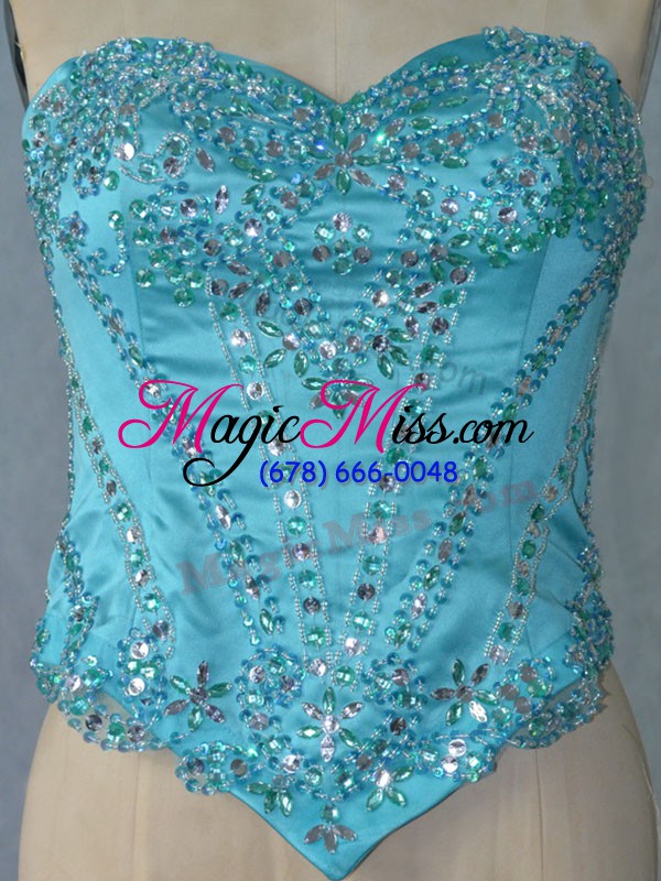 wholesale custom made aqua blue ball gowns organza sweetheart sleeveless beading and ruffles lace up sweet 16 dresses
