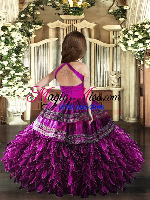 wholesale gorgeous hot pink and fuchsia sleeveless organza lace up kids pageant dress for party and wedding party