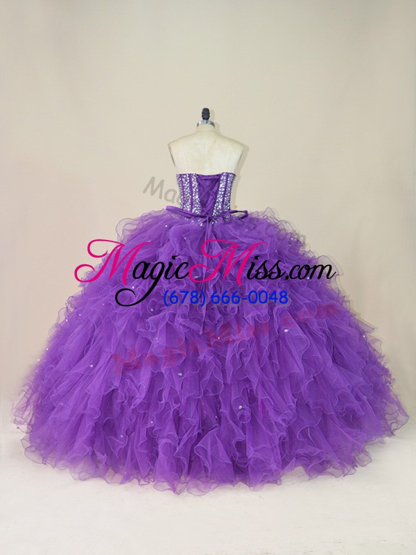 wholesale purple sleeveless beading and ruffles floor length quinceanera gowns