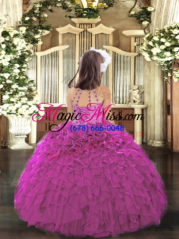 wholesale low price hot pink sleeveless beading and ruffles floor length little girls pageant dress