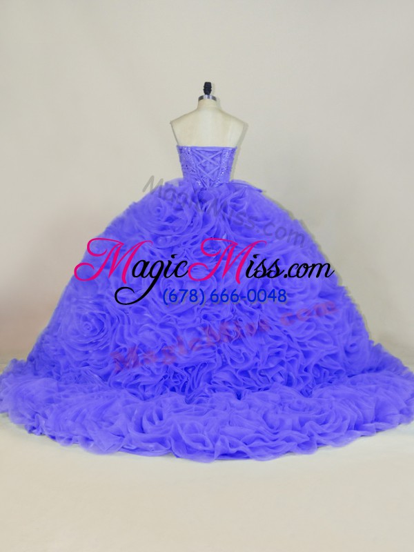 wholesale sleeveless brush train beading and ruffles lace up quinceanera dresses