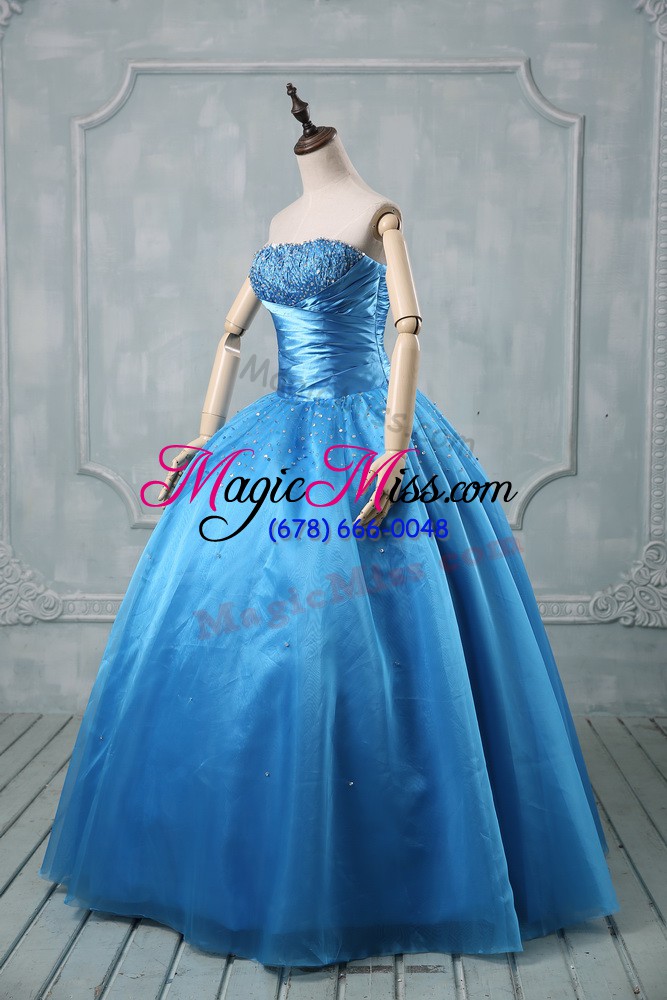 wholesale suitable baby blue strapless lace up beading and sequins vestidos de quinceanera sleeveless