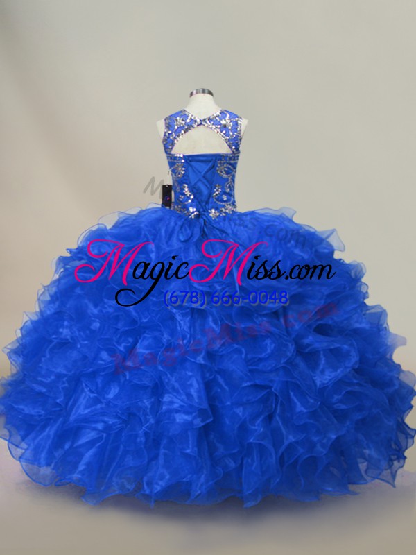 wholesale great floor length lace up sweet 16 dress royal blue for sweet 16 and quinceanera with ruffles and sequins