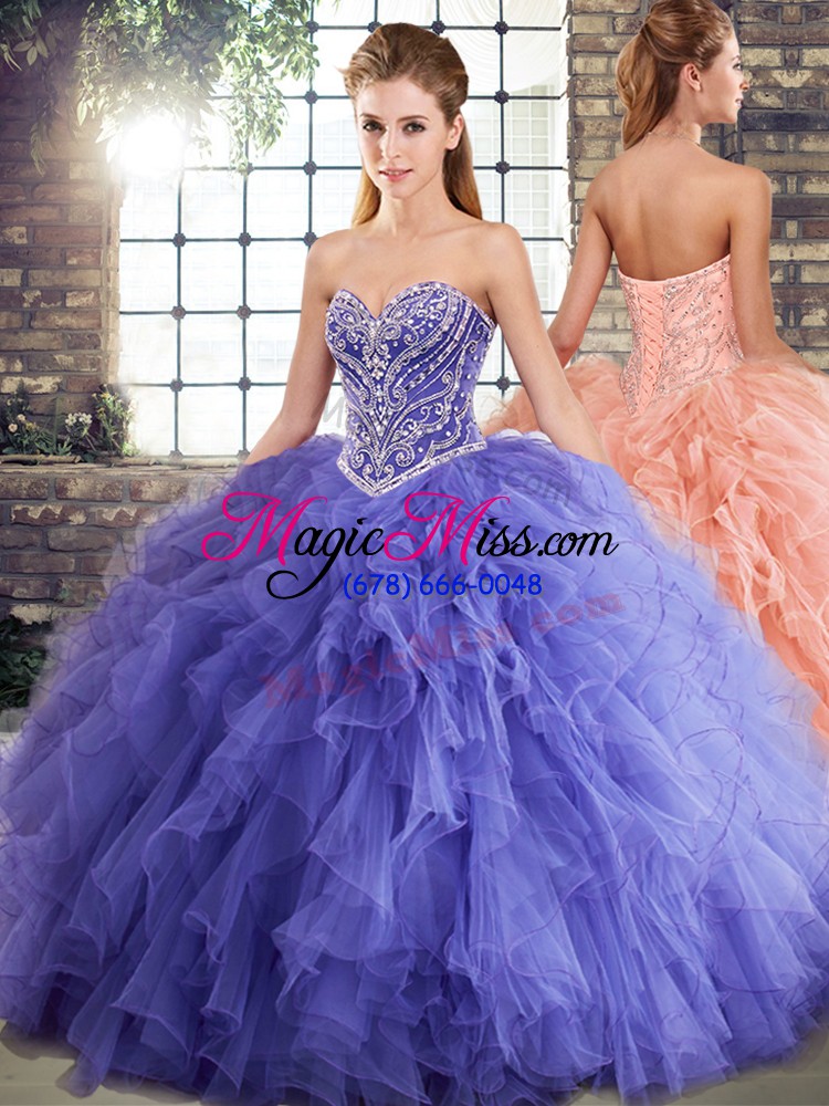 wholesale lavender lace up sweetheart beading and ruffles quinceanera dress tulle sleeveless