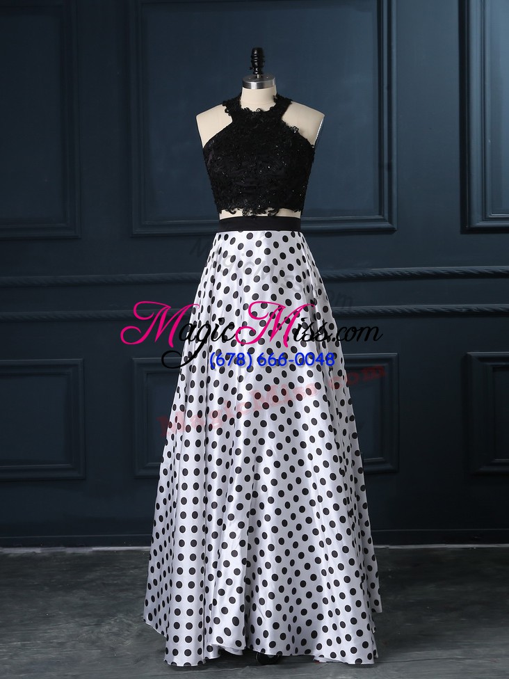 wholesale white and black two pieces lace evening wear zipper printed sleeveless