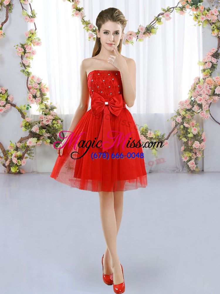 wholesale cheap red sleeveless tulle side zipper dama dress for wedding party