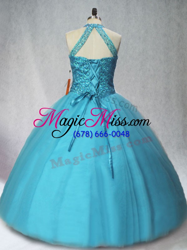 wholesale tulle halter top sleeveless lace up beading sweet 16 dress in teal