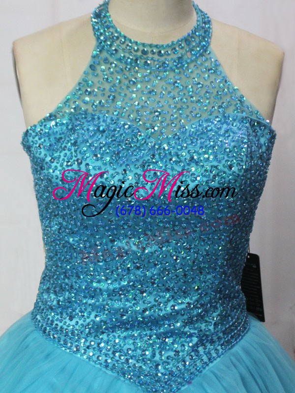 wholesale tulle halter top sleeveless lace up beading sweet 16 dress in teal