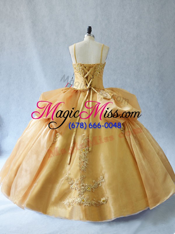 wholesale gold sleeveless appliques floor length vestidos de quinceanera