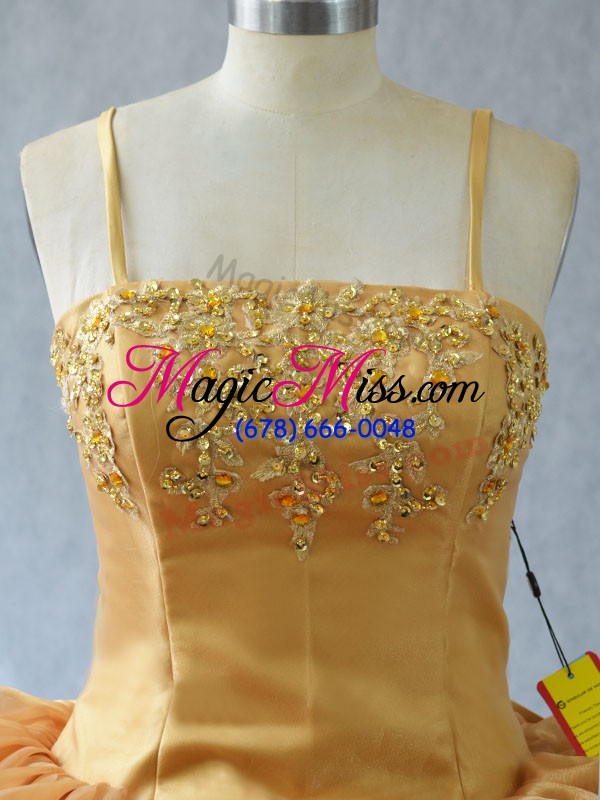 wholesale gold sleeveless appliques floor length vestidos de quinceanera