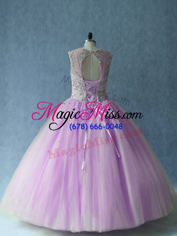 wholesale scoop sleeveless lace up 15th birthday dress lilac tulle