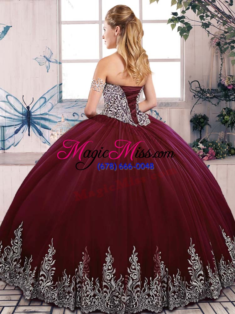 wholesale latest burgundy sleeveless beading and embroidery floor length sweet 16 dresses