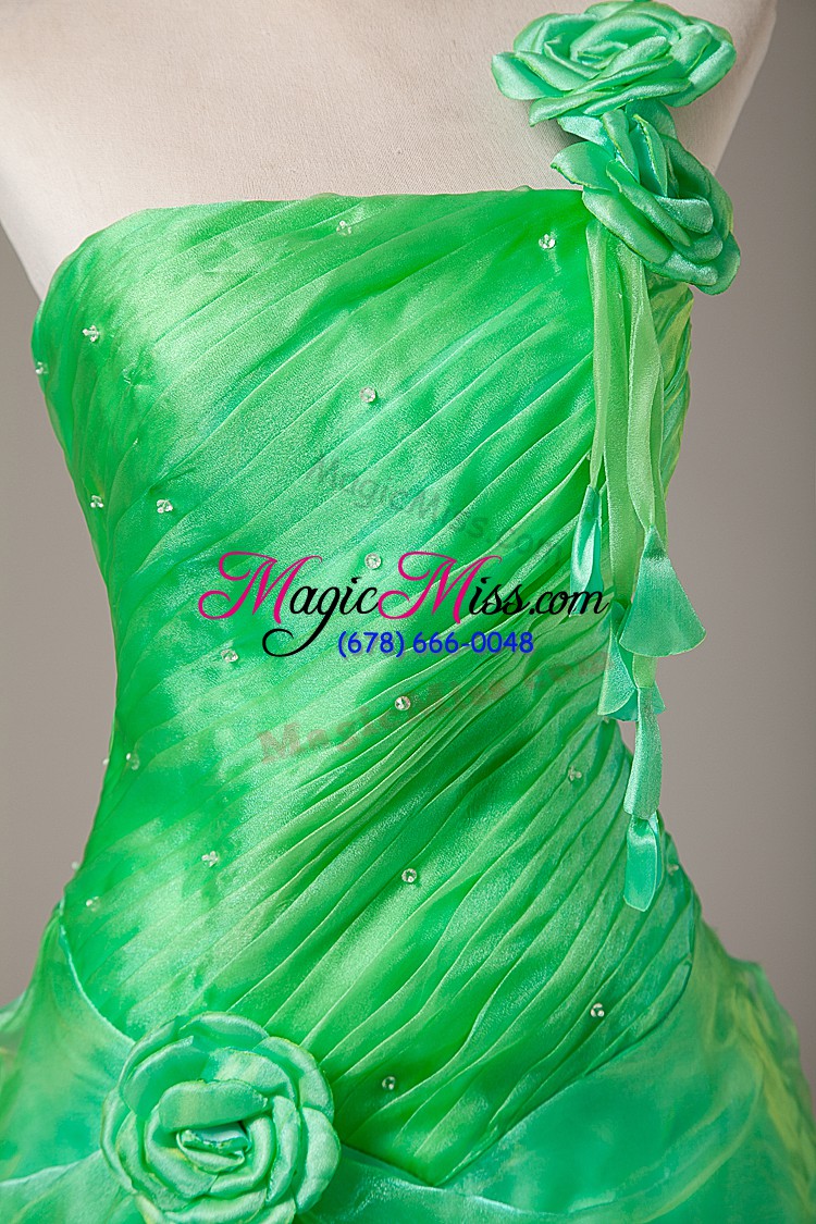 wholesale floor length green quinceanera gown organza sleeveless hand made flower