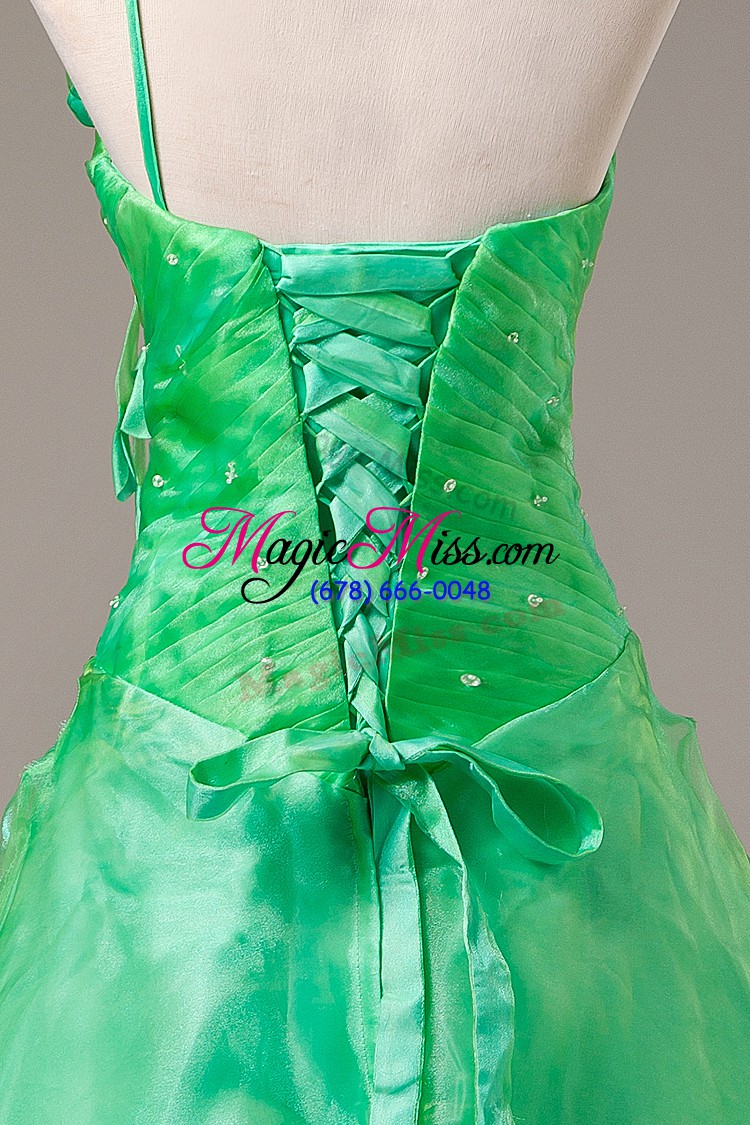 wholesale floor length green quinceanera gown organza sleeveless hand made flower