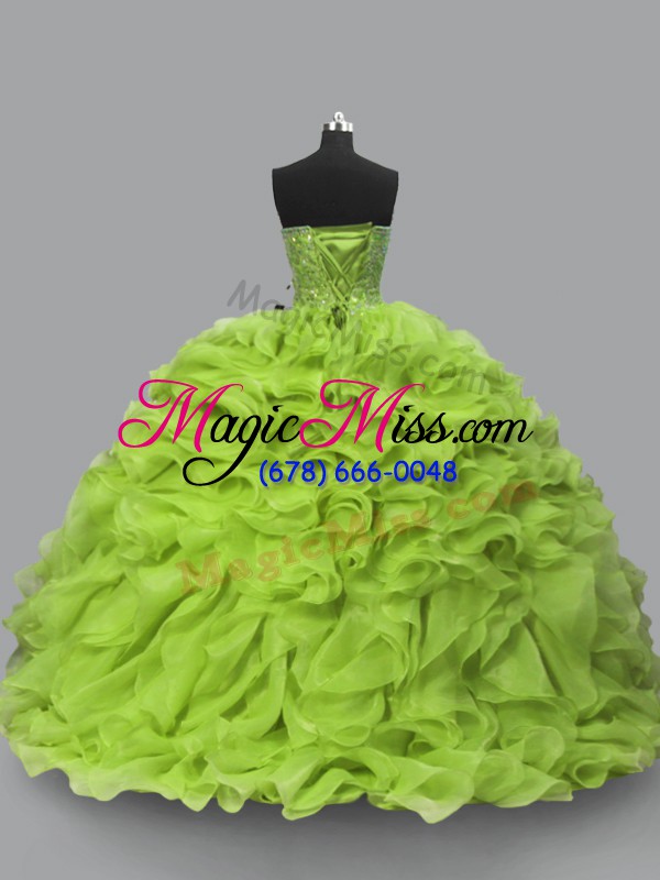 wholesale floor length yellow green quinceanera dress halter top sleeveless lace up