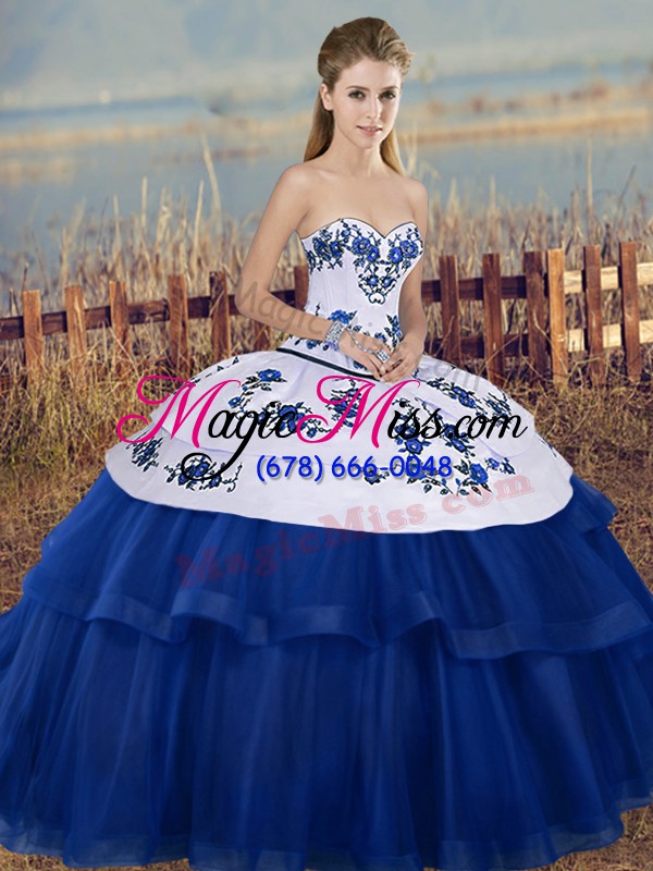wholesale nice royal blue tulle lace up vestidos de quinceanera sleeveless floor length embroidery