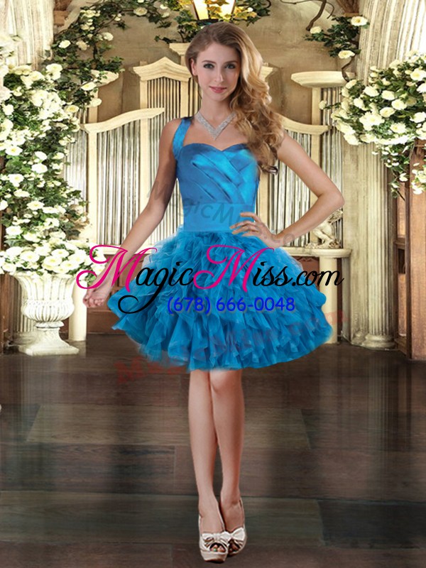 wholesale perfect halter top sleeveless vestidos de quinceanera floor length ruffles blue tulle
