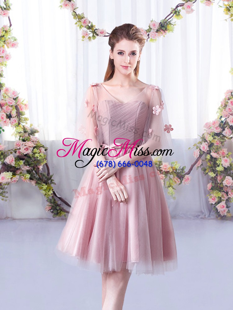 wholesale captivating sleeveless lace up knee length appliques and belt wedding party dress