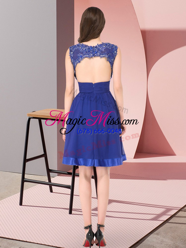 wholesale flirting blue backless quinceanera court dresses beading and appliques sleeveless mini length