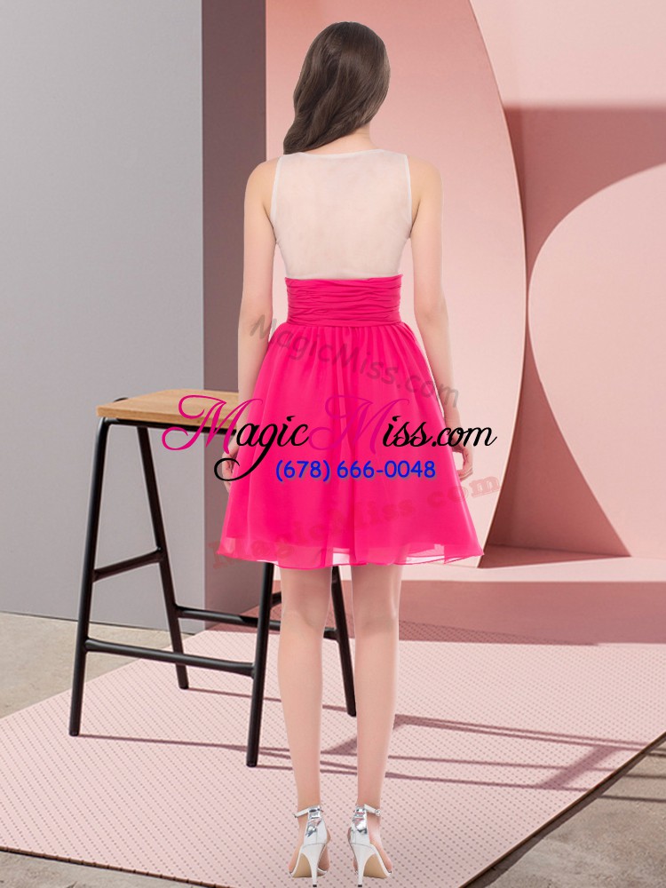 wholesale luxurious sleeveless chiffon mini length side zipper quinceanera court of honor dress in fuchsia with beading