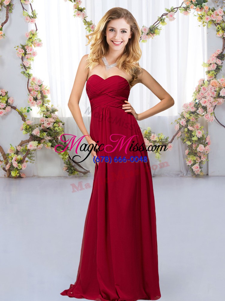 wholesale wine red criss cross bridesmaid gown beading sleeveless floor length