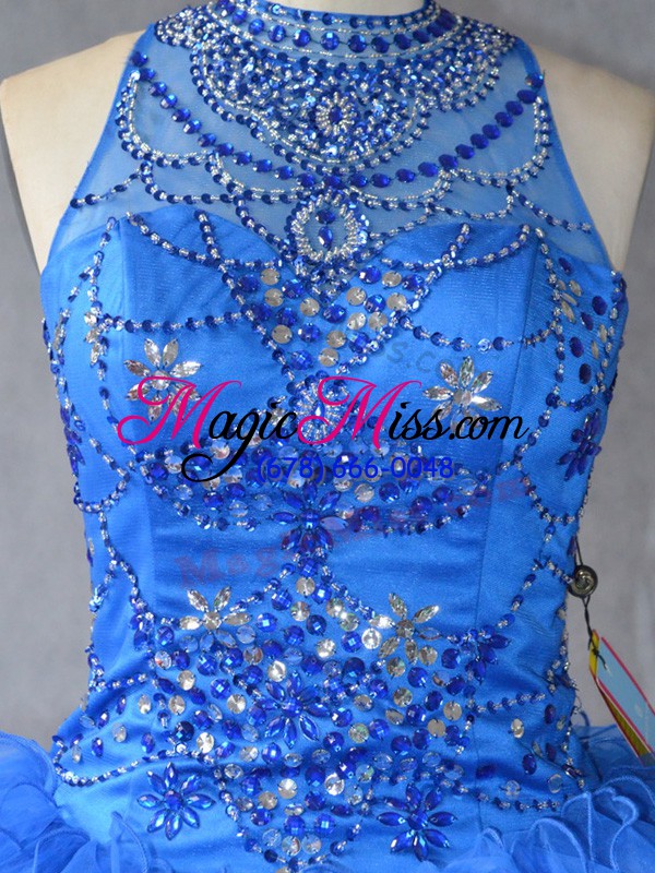 wholesale custom fit floor length royal blue quinceanera dress halter top sleeveless lace up