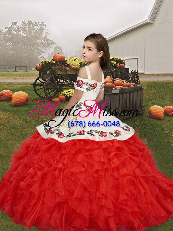 wholesale trendy embroidery and ruffles little girls pageant gowns green lace up sleeveless floor length
