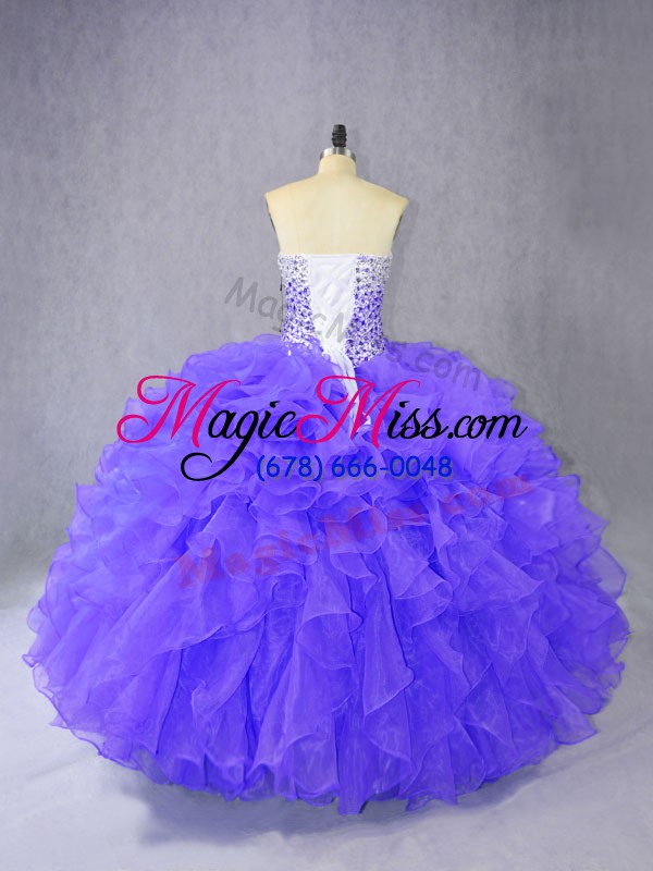 wholesale shining floor length lace up ball gown prom dress purple for sweet 16 and quinceanera with ruffles