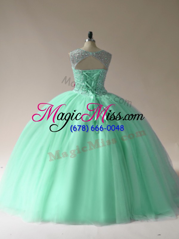 wholesale admirable sleeveless floor length beading lace up 15th birthday dress with apple green