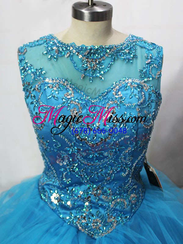 wholesale dramatic tulle sleeveless quinceanera gowns brush train and beading and ruffles