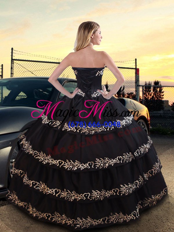 wholesale modest purple satin lace up sweetheart sleeveless floor length quinceanera gowns embroidery and ruffled layers