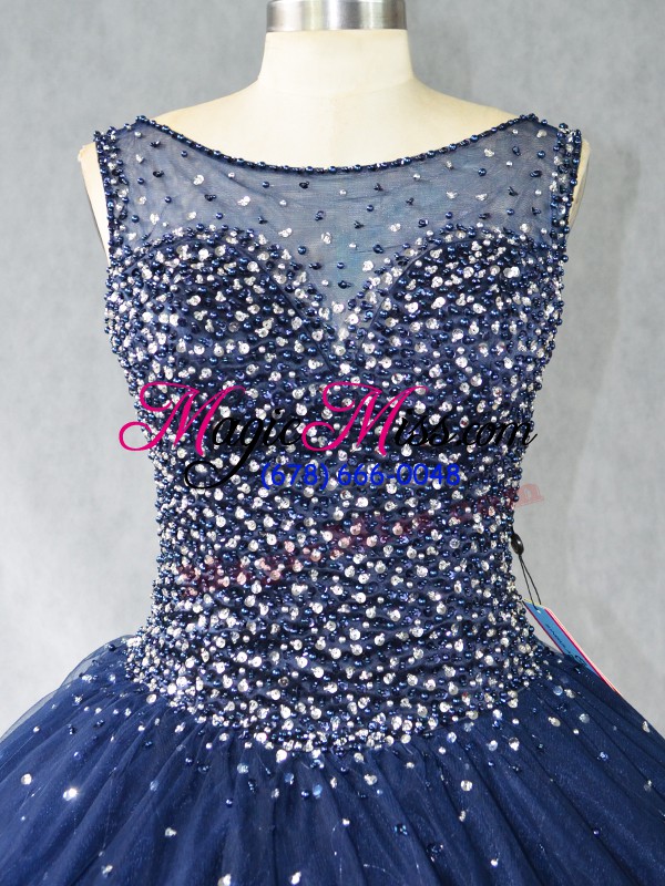 wholesale ball gowns ball gown prom dress navy blue scoop tulle sleeveless zipper