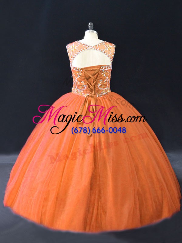 wholesale scoop sleeveless tulle quince ball gowns beading lace up