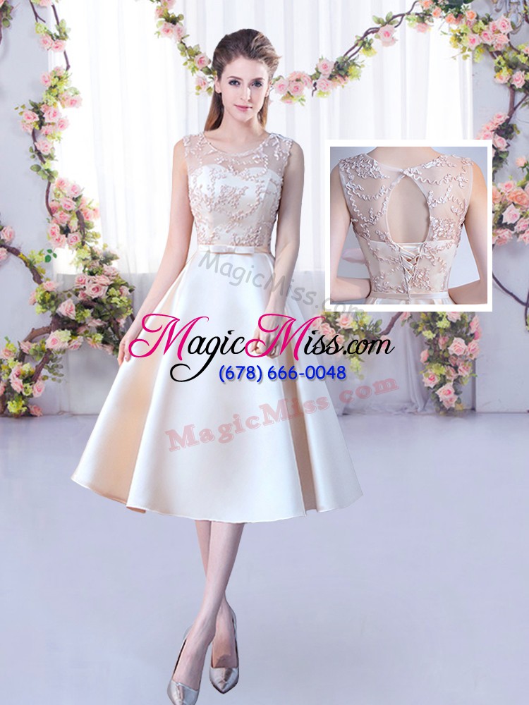 wholesale champagne scoop neckline lace and belt damas dress sleeveless lace up