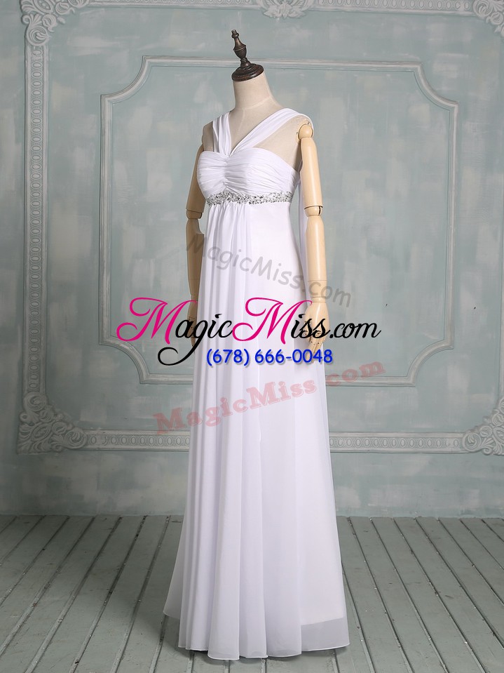 wholesale traditional white empire chiffon straps sleeveless beading and ruching floor length zipper hoco dress