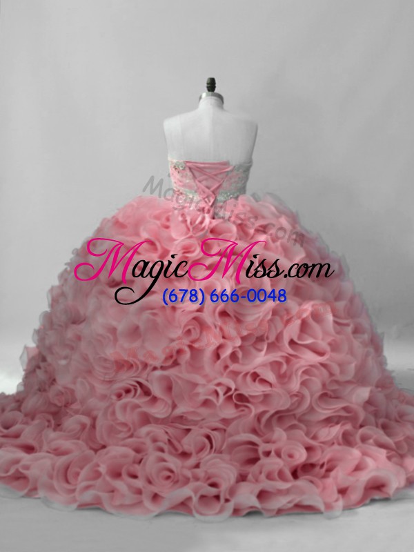 wholesale pink quinceanera gowns sweet 16 and quinceanera with beading sweetheart sleeveless brush train lace up