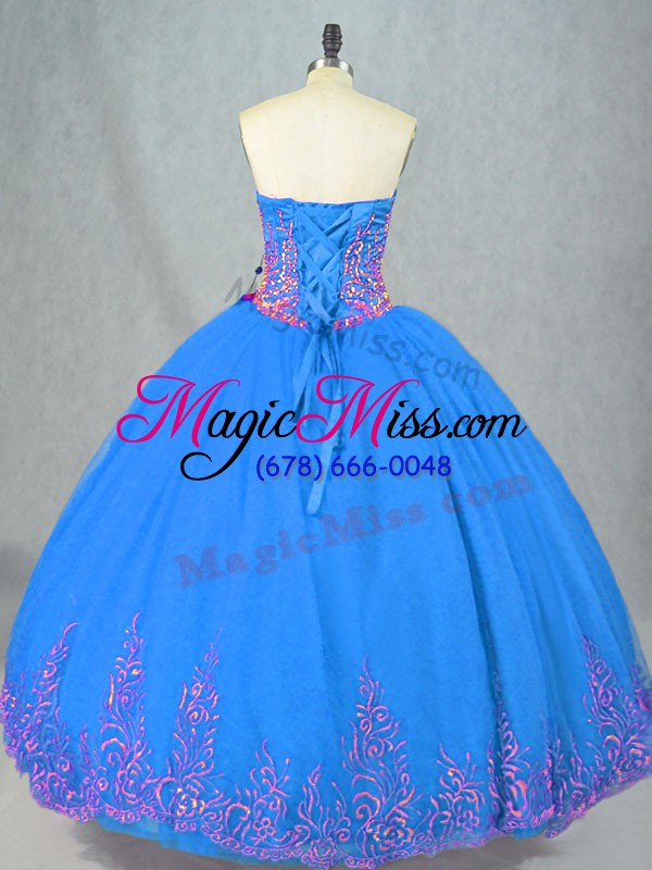 wholesale blue sleeveless floor length beading and embroidery lace up sweet 16 dresses