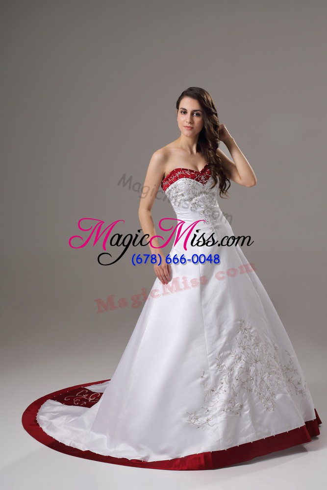 wholesale chic sleeveless brush train lace up beading and embroidery wedding gown