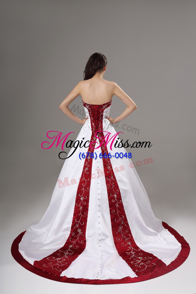 wholesale chic sleeveless brush train lace up beading and embroidery wedding gown