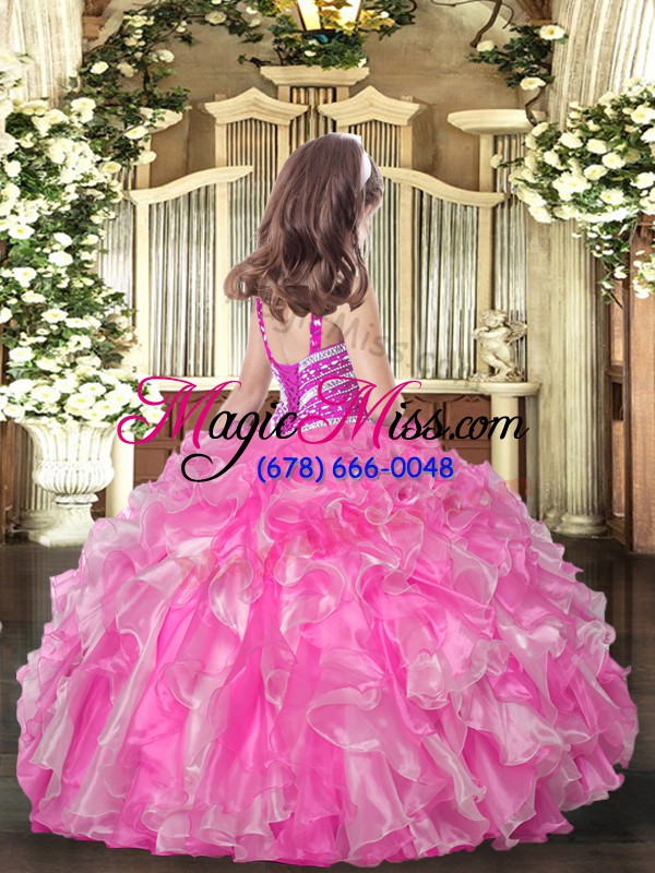 wholesale floor length lace up little girl pageant dress rose pink for party and wedding party with beading and ruffles