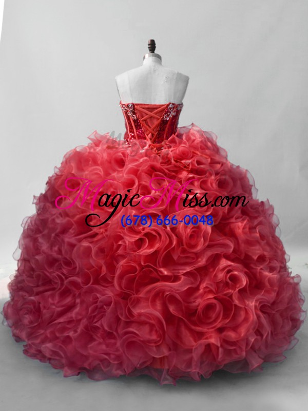 wholesale edgy red ball gowns sequins quinceanera gowns lace up organza sleeveless floor length