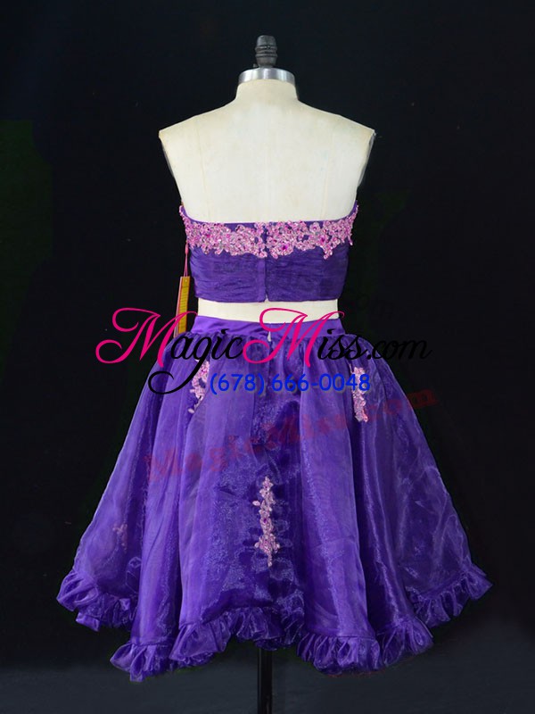 wholesale high end mini length purple prom gown sweetheart sleeveless zipper