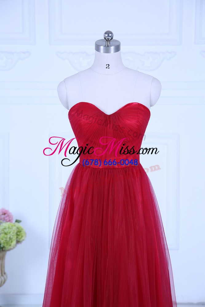 wholesale great wine red empire ruching wedding guest dresses zipper tulle sleeveless floor length